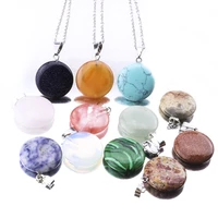 natural stone necklaces oblaten shape marble lapis opal rose quartz tiger eye necklace for women jewelry
