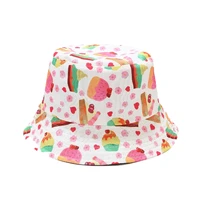 2021 new hat korean soft girl cute cartoon ice cream fishermans hat travel sunscreen basin hat bucket cotton seasonal hat