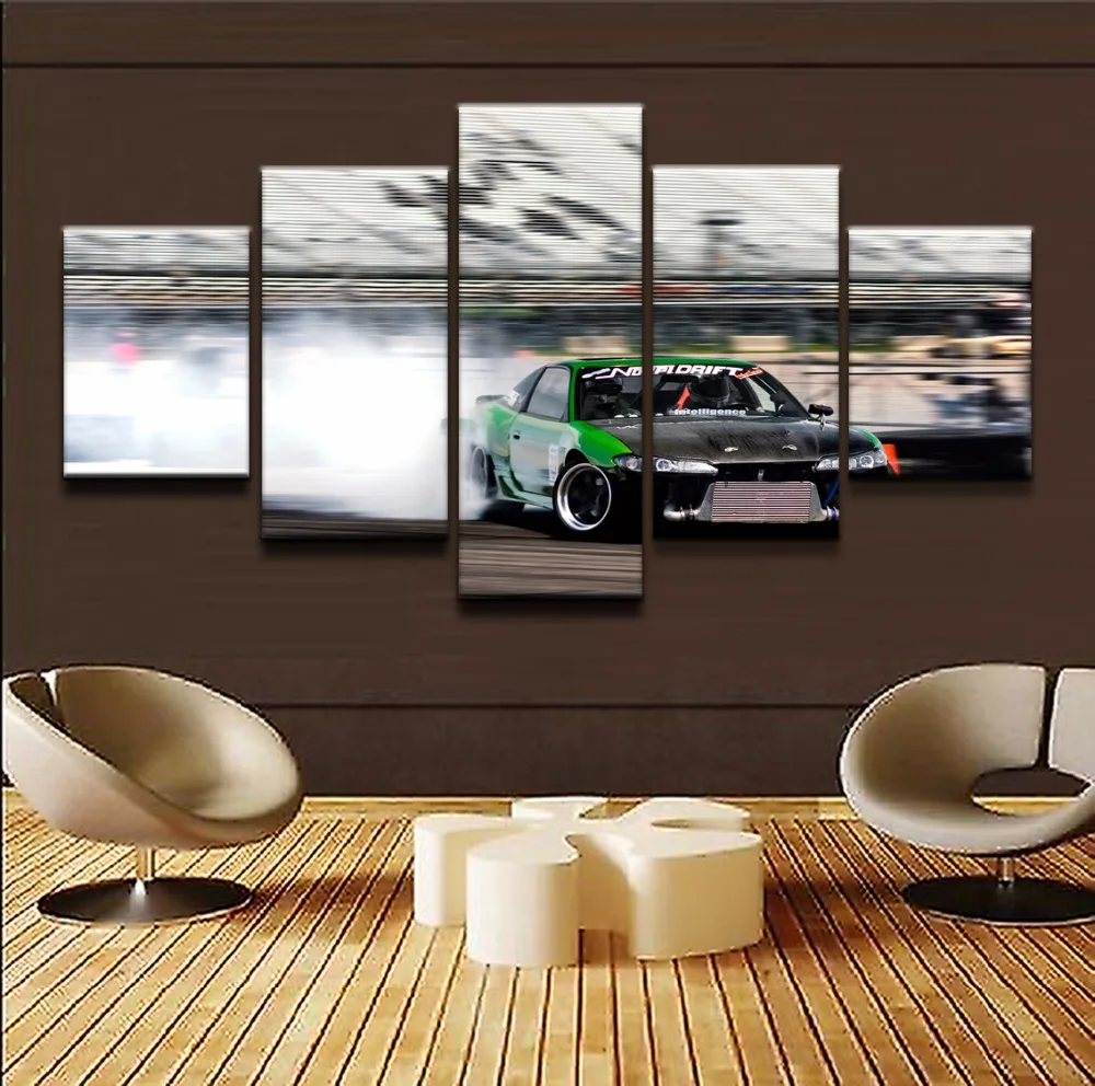 

Painting On Canvas Modern Print Liveing Room Fashion Wall Art 5 Panel Sports Drift Racing Pictures Home Decor Poster Framework