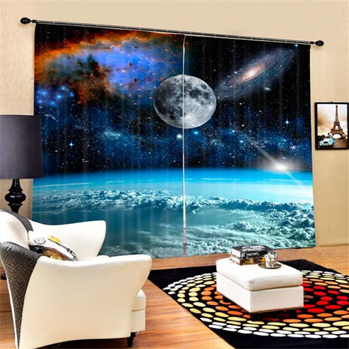 Таинственный лунный Космос 3D Блокировка фотопечать шторы Ткань окно | Дом и сад