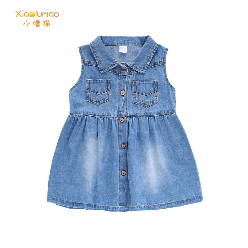 Denim dress sleeveless girls blue dresses girl tiktok clothes wholesale clothing Korean cotton summer 2020 kids frocks | Детская одежда