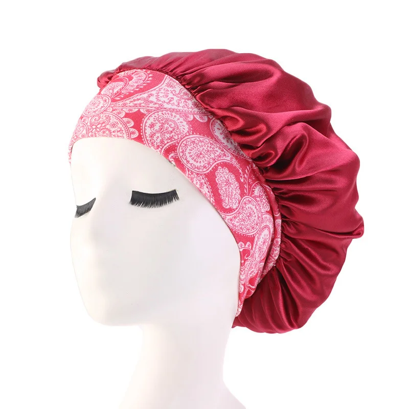 Ladies Wide Band Elastic Hair Styling Caps Night Sleeping Hat Women Silk Bonnet Soft Long Care Cosmetic | Красота и здоровье