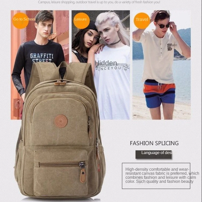 Thickening and Wear-Resistant Canvas Backpack Unisex Small and Medium Luggage Bag Denim Fabric Retro Student Schoolbag