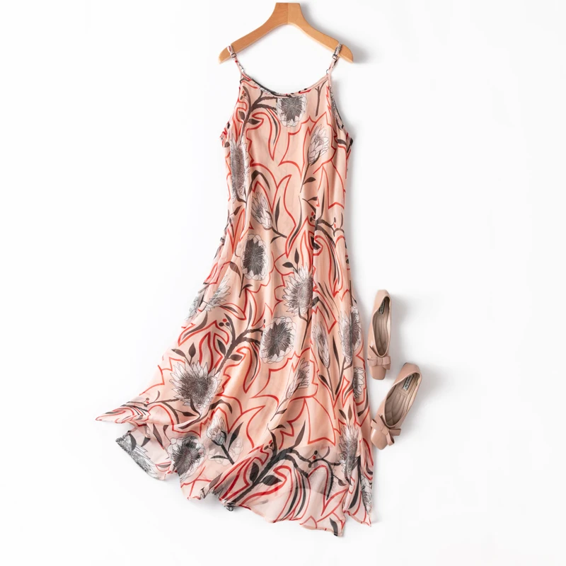 

SHUCHAN Beach Style Spaghetti Strap Dress Print Summer O-Neck Print Sleeveless Camisole Ropa Mujer Verano 2021 Vestidos De Salir