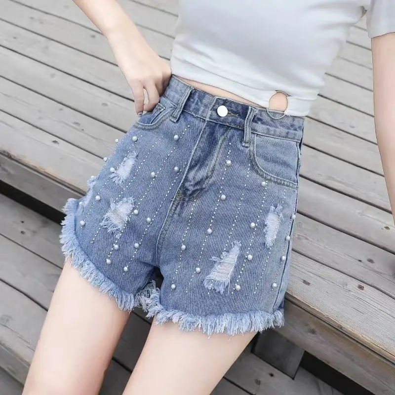 Женские джинсовые шорты с высокой талией повседневные свободные из денима
