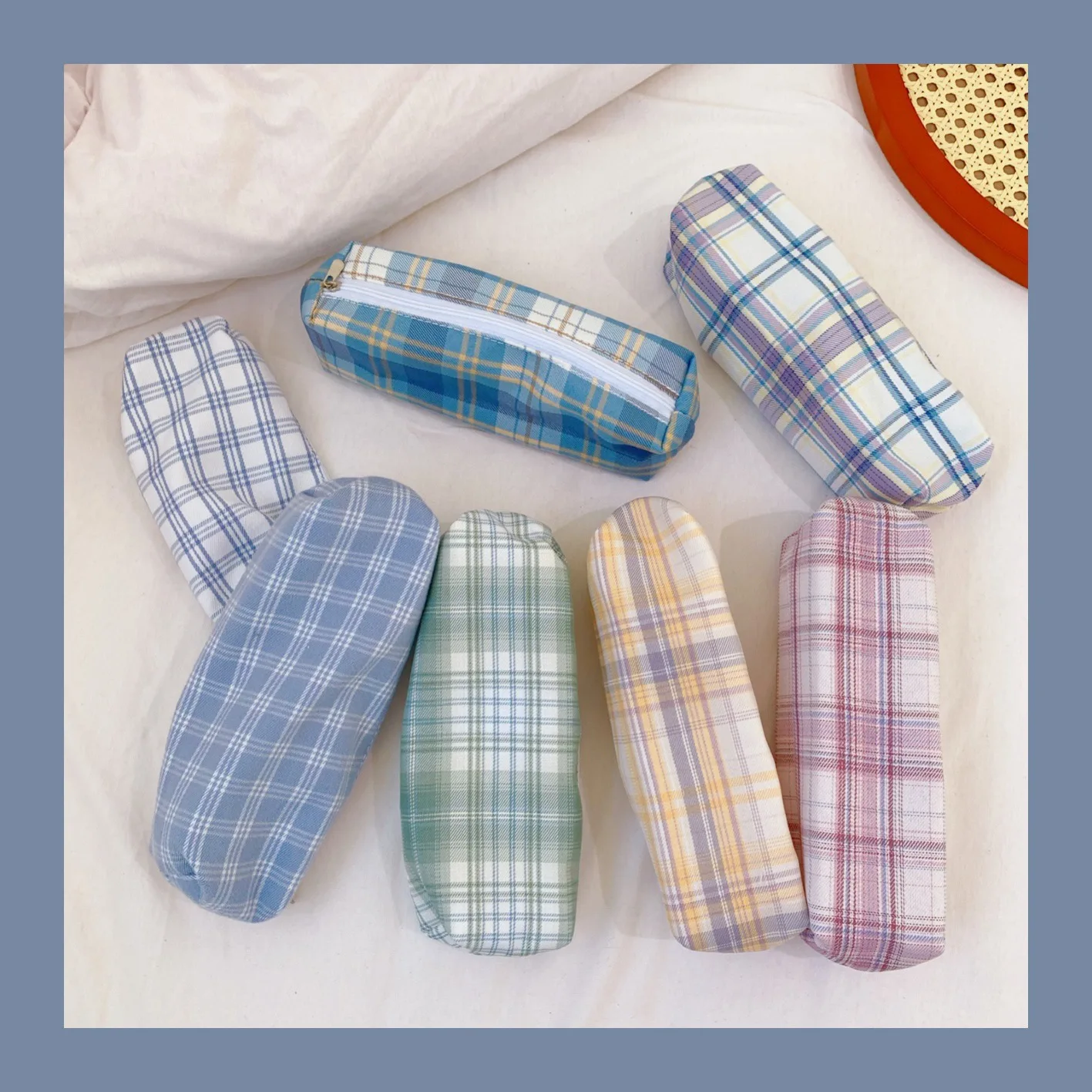 

Sweet And Lovely Plaid Pattern Pencil Case Kawaii Pencil Bag Funny Pencilcase Cartoon Students School Supplies Cute Stationery