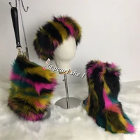 fashion fox faux headband furry purses sets heel boots for women winter boots women shoes women knee length boots with bag