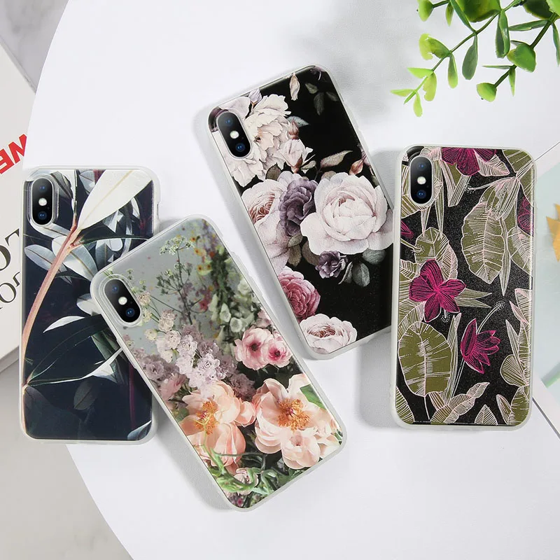 USLION Flamingo Flower Leaves Cases Cover For iPhone X XR Xs Max Soft TPU Silicone Phone Case 6 6s 7 8 Plus 5 5s SE |