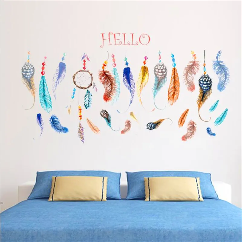 Абстрактная роспись цветное перо 3D Наклейка на стену гостиная спальня настенное