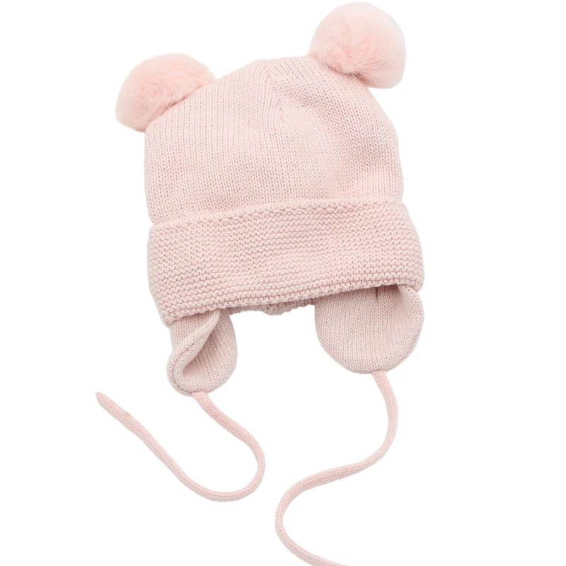 Детская зимняя детская шапка с помпонами из искусственного меха Шапка-бини