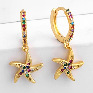 Star Маленькие женские серьги-кольца, CZ, радужные серьги в виде сердца, звезда, змея, ювелирное изделие, каплевидный морской конек, Huggie, серьги золотого цвета, трендовые - Окраска металла: Star