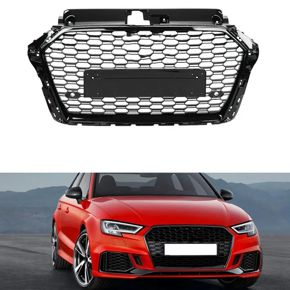 Спереди Спорт шестигранный сетки сота капот Гриль черный глянец для Audi RS3 A3/S3 8V Чехлы для автомобиля, автомобильные аксессуары для укладки волос