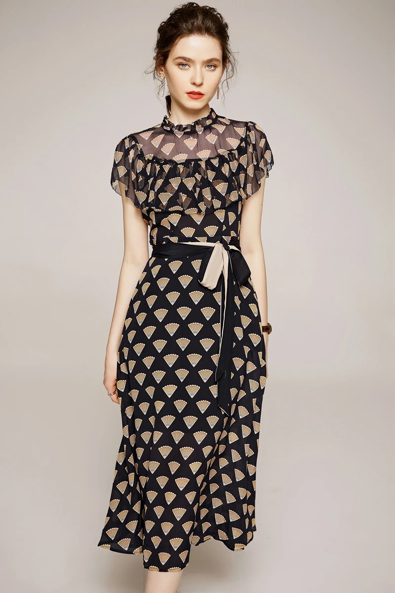 Женское модельное платье из 100% шелка модные высокие уличные платья с круглым