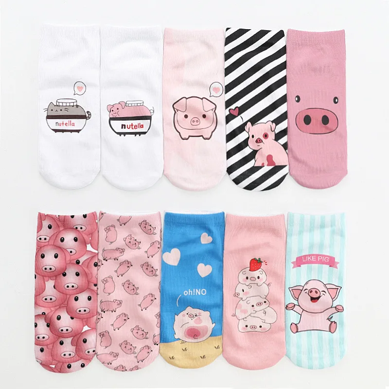 

New 3D Print Cartoon Pig Cute Funny Unisex Short Socks Creative Colorful Multiple Nutella Unicorn Low Ankle Socks for Women
