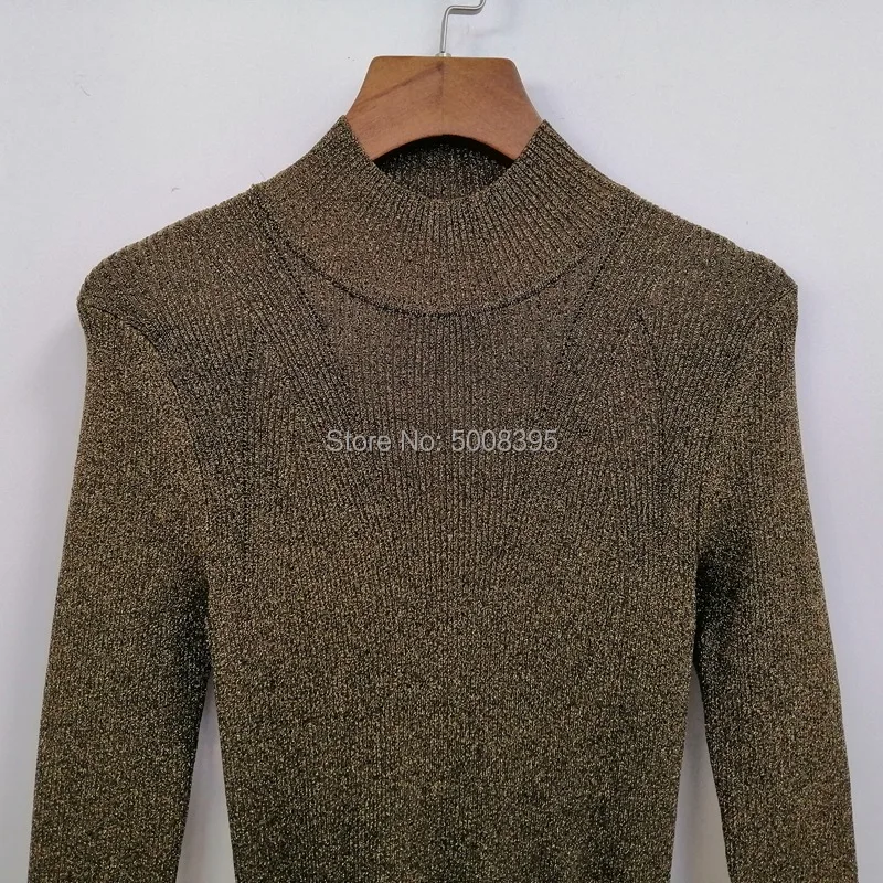 Женское трикотажное платье средней длины эластичное модное золотого и медного