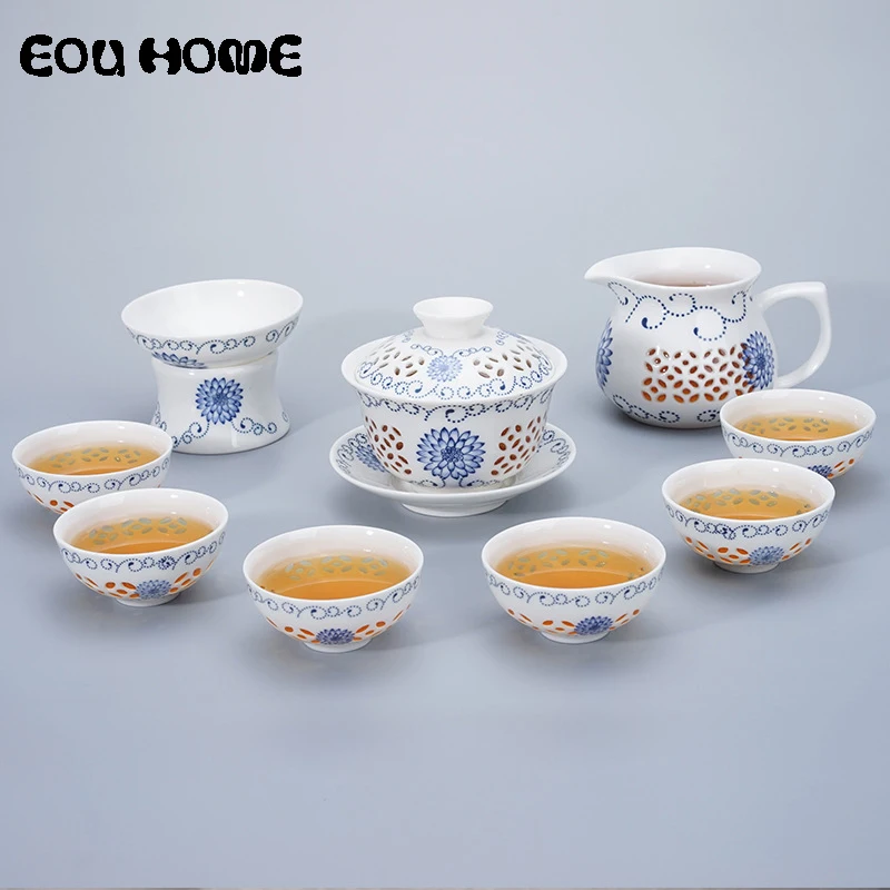 

9Pce/Set Ceramic Teaware Sets Blue White Exquisite Ceramic Teapot Kettles Tea Cup Porcelain Chinese Kung Fu Tea Set Drinkware
