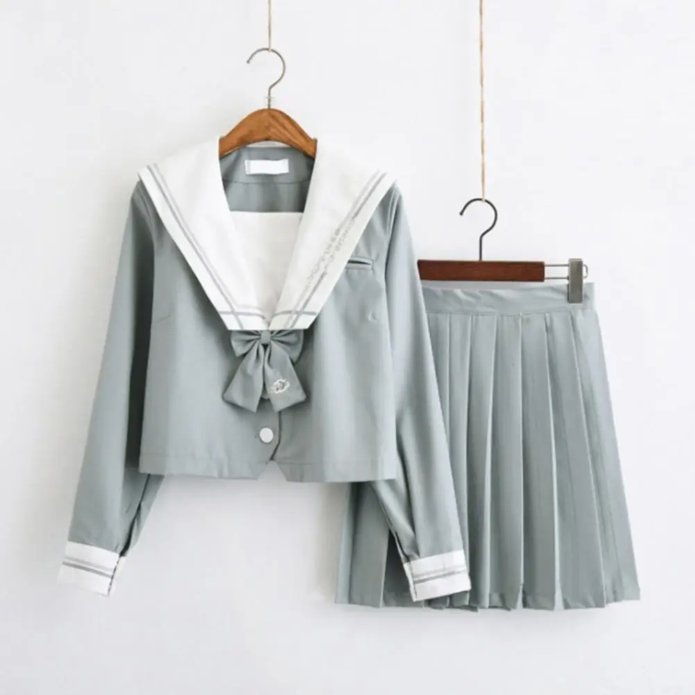 

Japanese JK Uniform Women Girls Short/Long Sleeve Navy Collar Tops Pleated Skirt Two Piece Set Women Japanese School Uniforms