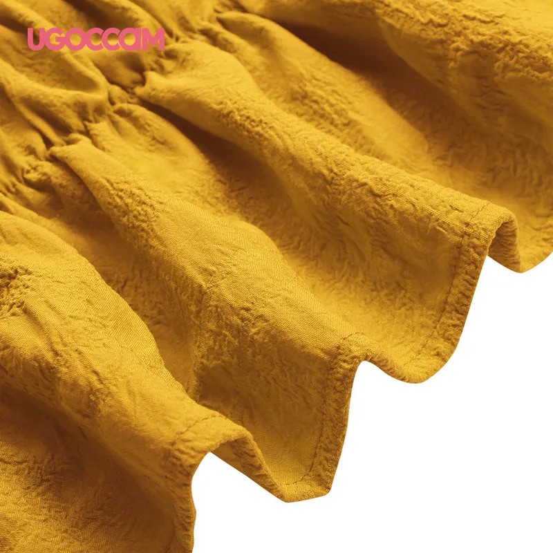 

UGOCCAM Woman Blouse Shirt Sweet Lantern Long Sleeve Folds Blusas Square Collar Short Tops for Women Clothes Vintage Femme