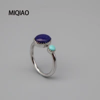 miqiao new womens rings with stones natural lapis lazuli 925 sterling silver on fingers geometric oval round fashion jewelry