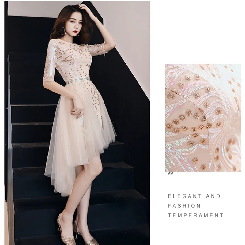 Очаровательное платье для выпускного вечера с круглым вырезом рукавом до локтя