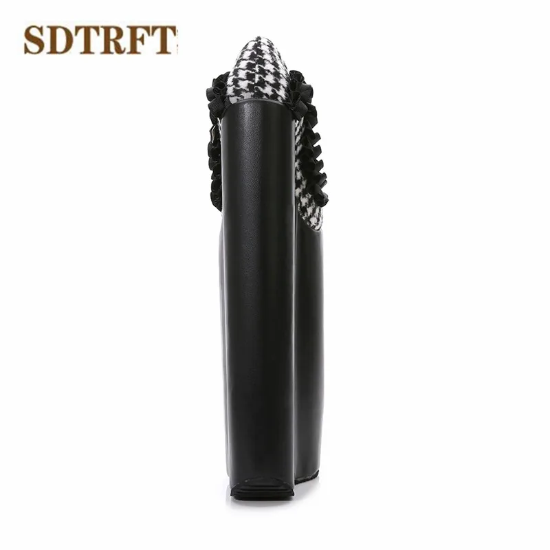 SDTRFT; sapato feminino; Туфли-лодочки на ультравысокой танкетке 30 см для студенток; женская обувь на платформе с круглым носком и пряжкой; обувь в стиле Лолиты для костюмированной вечеринки в стиле ретро