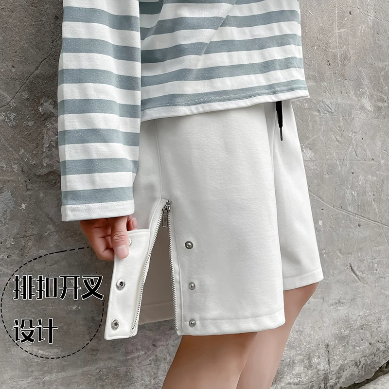 

Шорты мужские на молнии, повседневные спортивные штаны до колен, с боковыми пуговицами, уличная одежда в Корейском стиле, черные/белые/серые