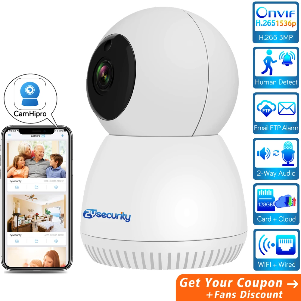 

IP-камера беспроводная с функцией ночного видения, 1536P, FHD, wi-fi