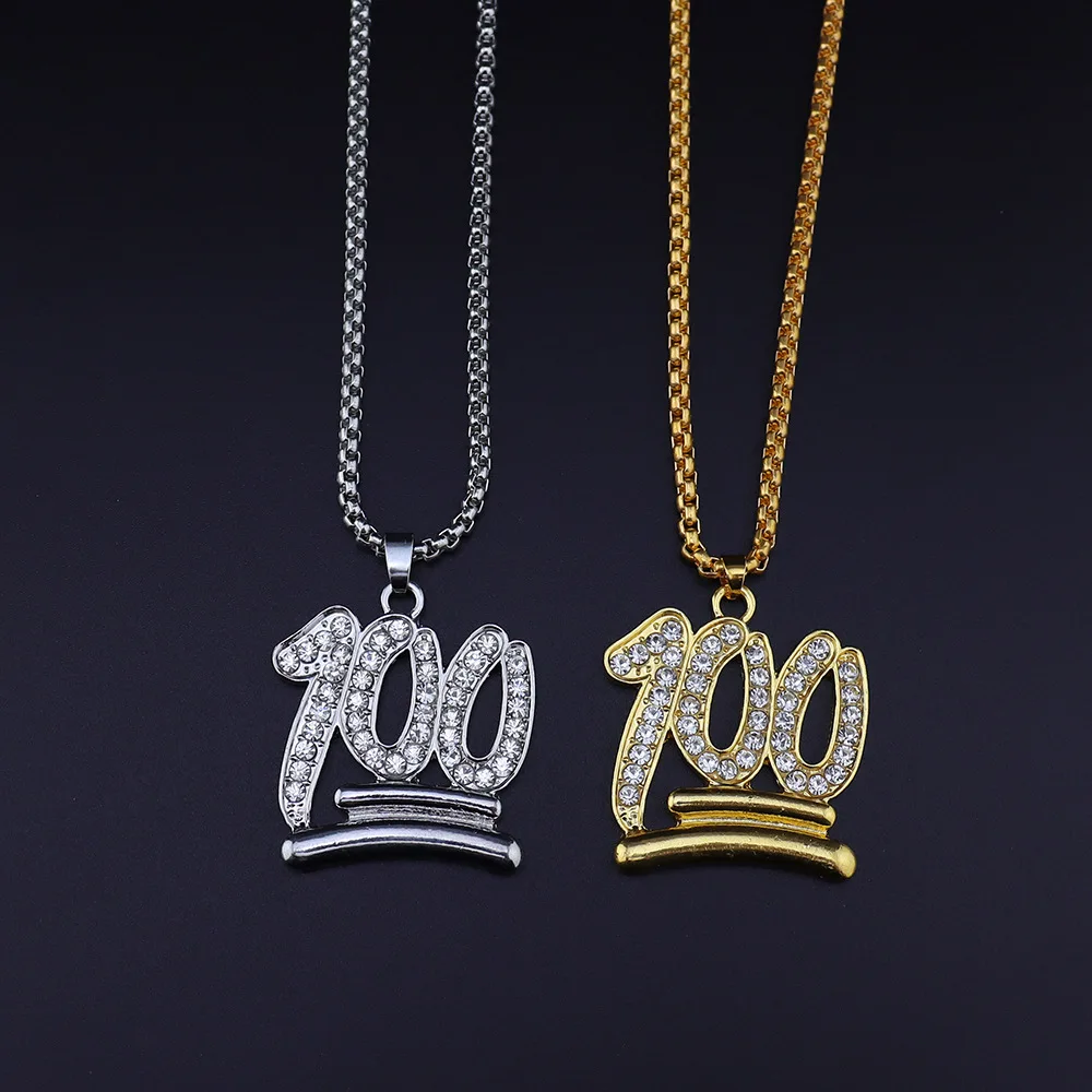 

Hip Hop Gold Color AAA CZ Stone Paved Bling Iced Out 100 Points Pendants & Necklace for Men Rapper Jewelry