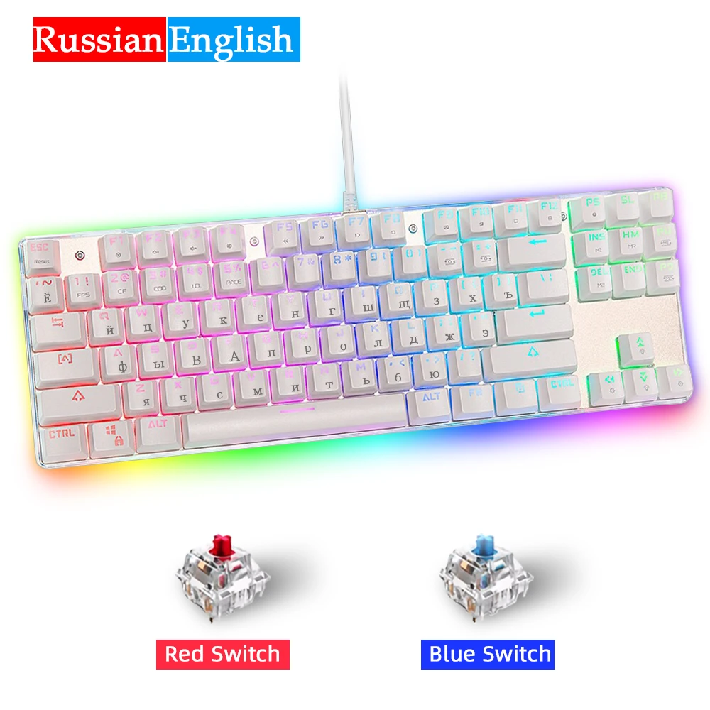 Игровая механическая клавиатура RGB с подсветкой синий красный переключатель 87