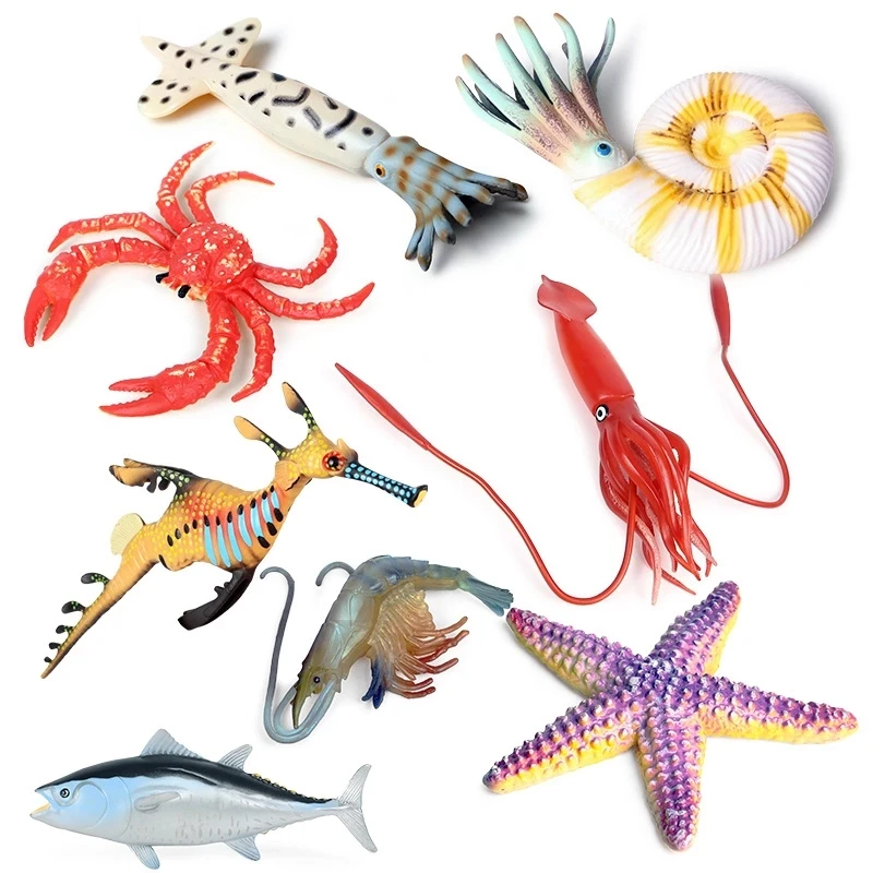 

Sea Life Animals Nautilus Squid Crab Starfish Tuna Model Action Figures Figurines PVC Children's Educational Toy Kids Toy Gifts