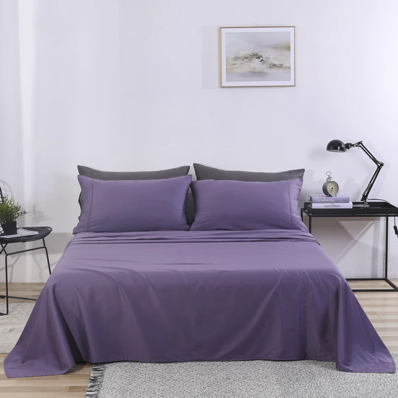 Purple PHF плоский лист хлопок роскошный крутой Мультифункциональный реактивные красители сплошной цвет покрывало для кровати Твин Королева Размер 1 шт. постельное белье домашний синий - Цвет: Purple