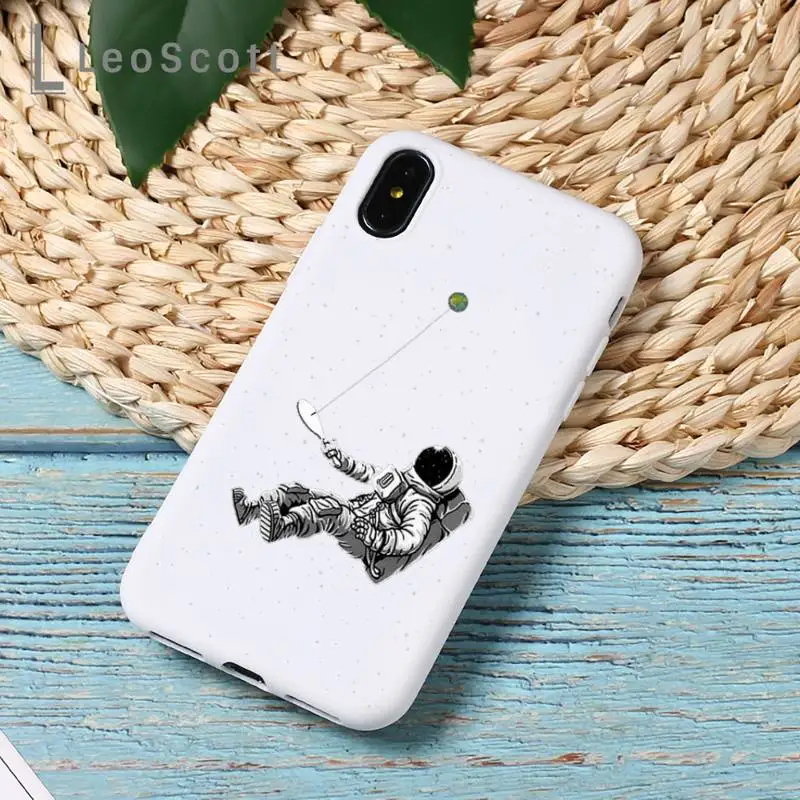 

Black White Moon Stars Space Astronaut Phone Case Candy Color for iPhone 6 7 8 11 12 s mini pro X XS XR MAX Plus