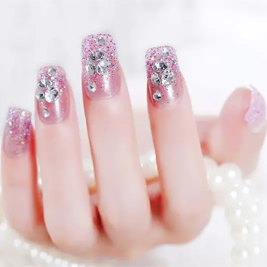 

Fake Nails Nail Tips Finished Fake Fingernail Square Head Purple Glitter Bridal Adhesive Patch nails fake press on nails long