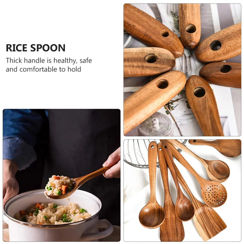 

1 Set 5Pcs Wood Cutlery Non-stick Spatulas Spoons Soup Scoops (Coffee)