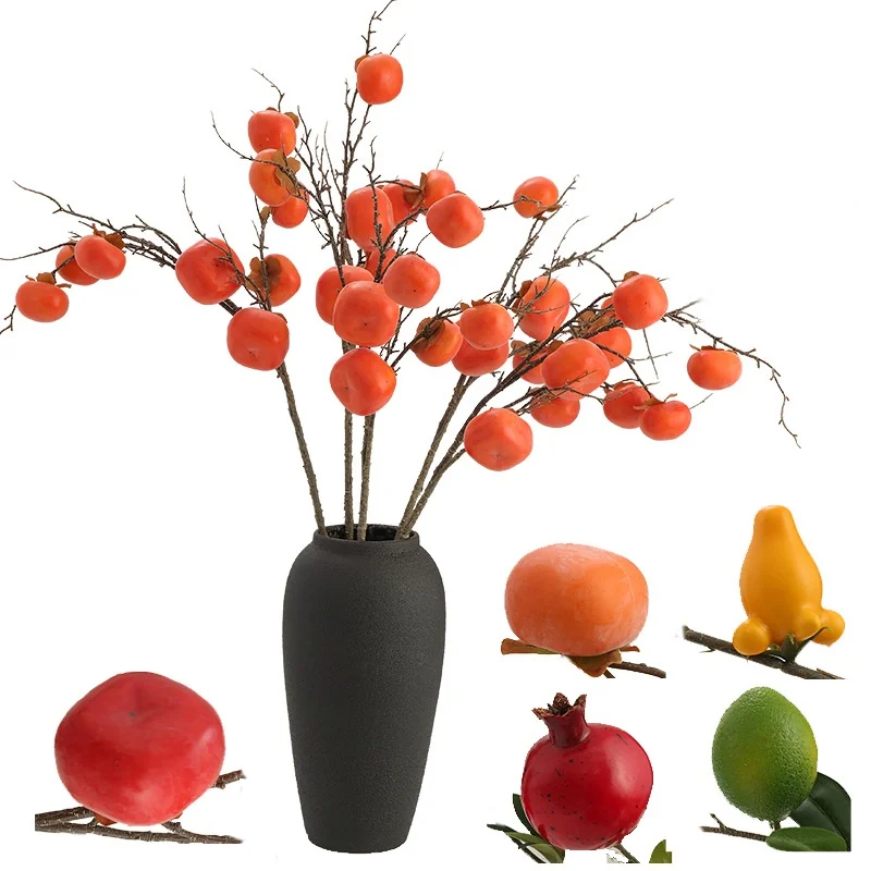 

Artificial Plant Simulation Persimmon Branch Wedding Photography Christmas Home Decoration Pomegranate Fruit Fake Flower Branch