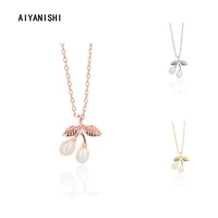 aiyanishi elegant 925 sterling silver leave shell pearl pendant necklace women accessory natural pearl pendant necklace jewelry
