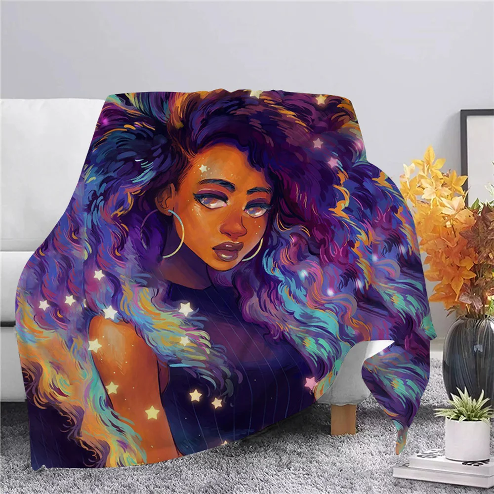 

CLOOCL Cartoon Afro Girl Flannel Blanket Dreamlike Style Throw Blanket Adult Home Decor Bedspread Bedding Quilts Drop Shipping