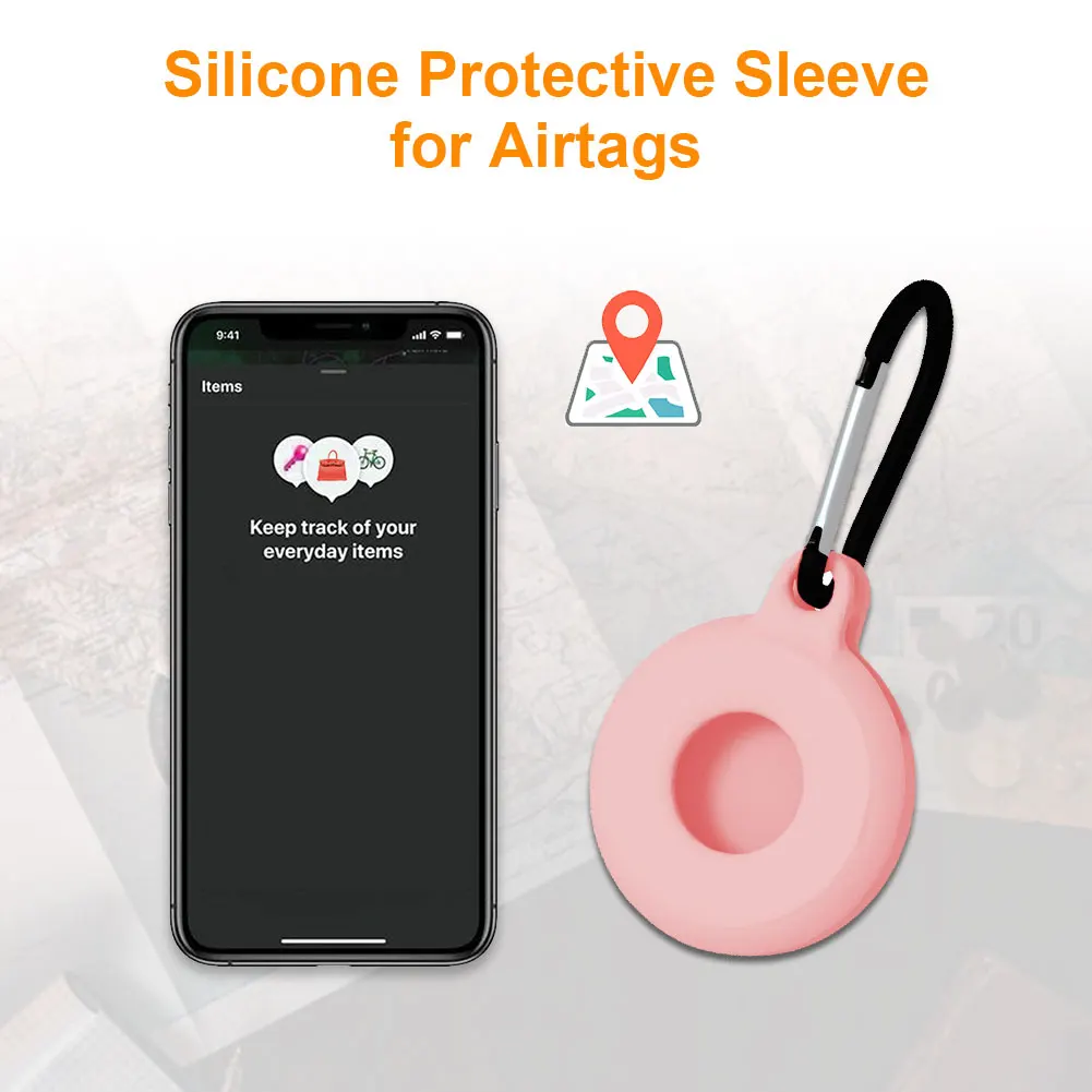 

Silicone Protector Cover with Carabiner Shockproof Anti-scratch Protective Sleeve for Apple Airtags Locator Tracker Anti-lost