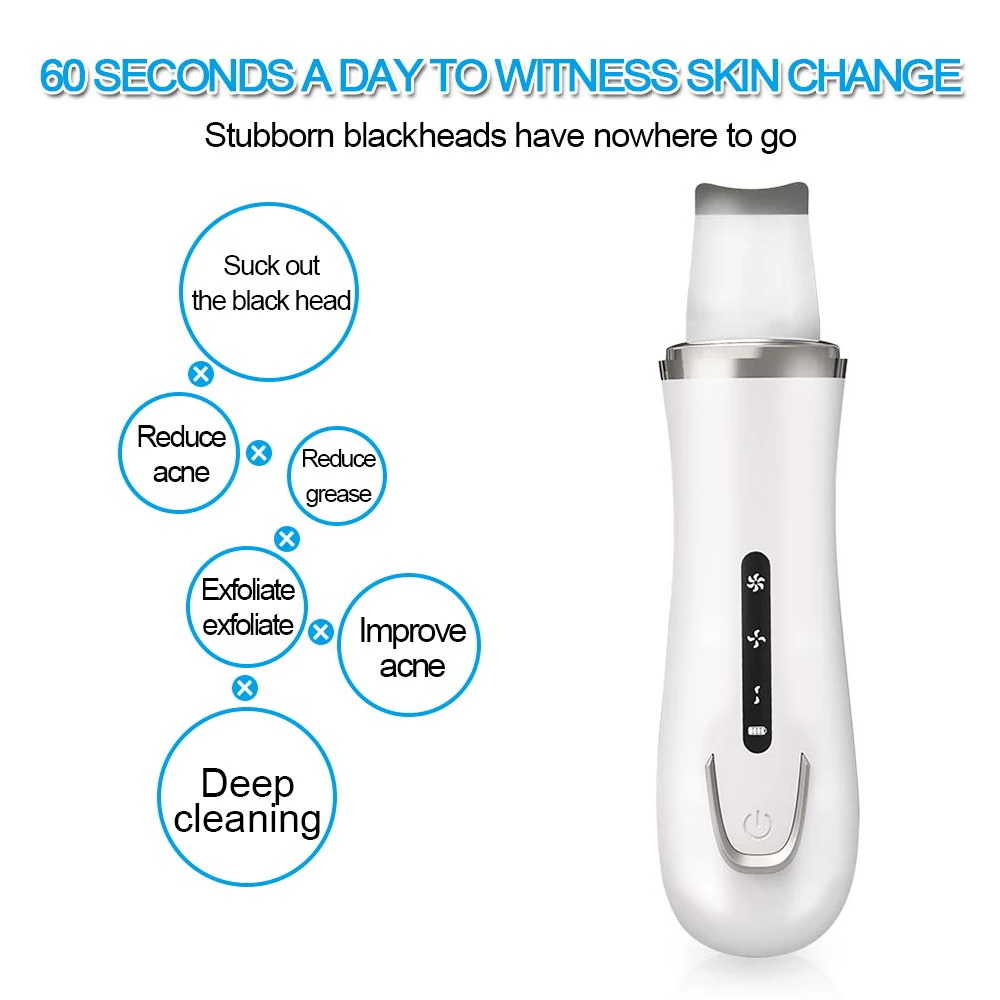 Facial Skin Scrubber Blackhead Remover Ultrasonic Face Deep Pore Acne Cleaner Spatula Face Lifting Whitening Massager Skin Care