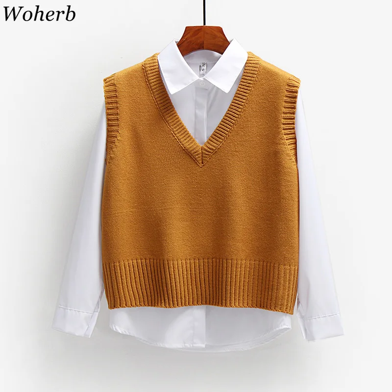 Woherb свитер жилет новинка 2021 модные вязаные пуловеры в Корейском стиле топы