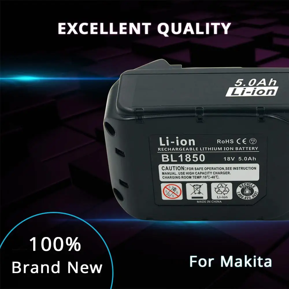 Сменный литиевый аккумулятор BL1850 2 шт. 5 0 Ач для Makita 18 в 5000 мАч BL1815 BL1830 BL1840 LXT400