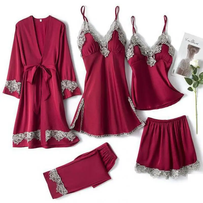 Satin Sexy Bride Bridesmaid Wedding Robe Set Sleep Suit Nightwear Intimate Lingerie Lace Summer New Homewear Sleepwear