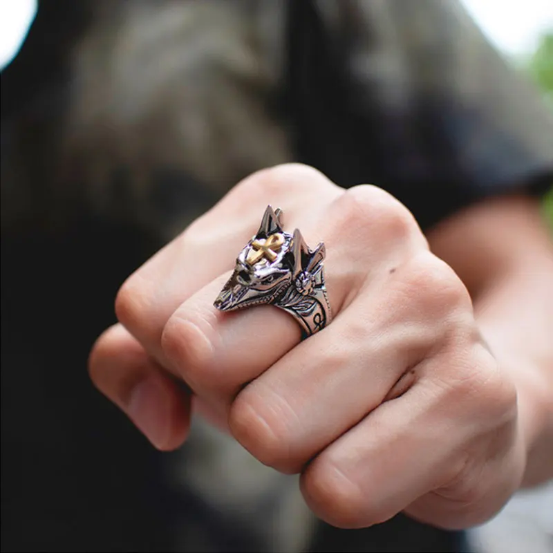 Ретро Анубис мужской самооборона Египетский Мрачный Жнец крест кольцо в виде