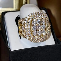 luxury geometric full crystal engagement rings for women fashion wedding party rings jewelry hand accessories whole sale