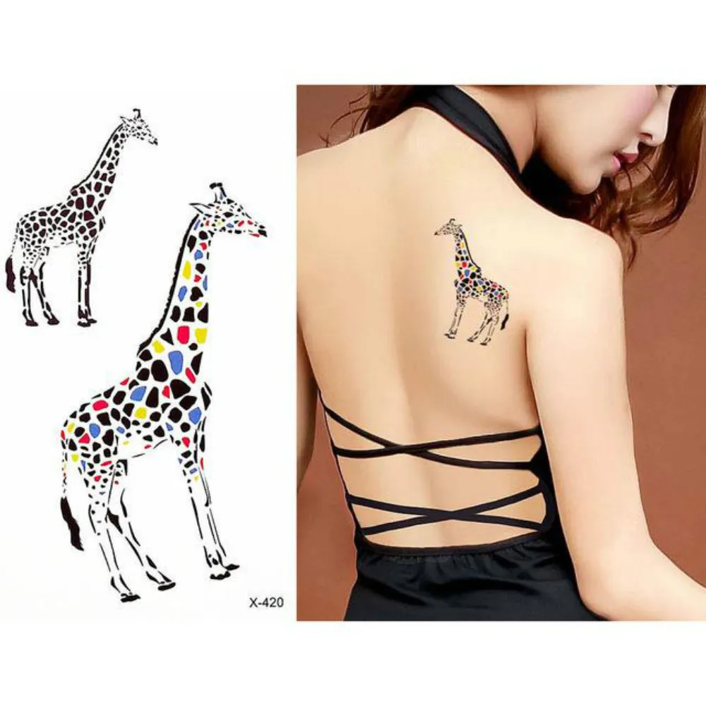 Красочные жираф животное водонепроницаемые татуировки наклейки Временные Тату