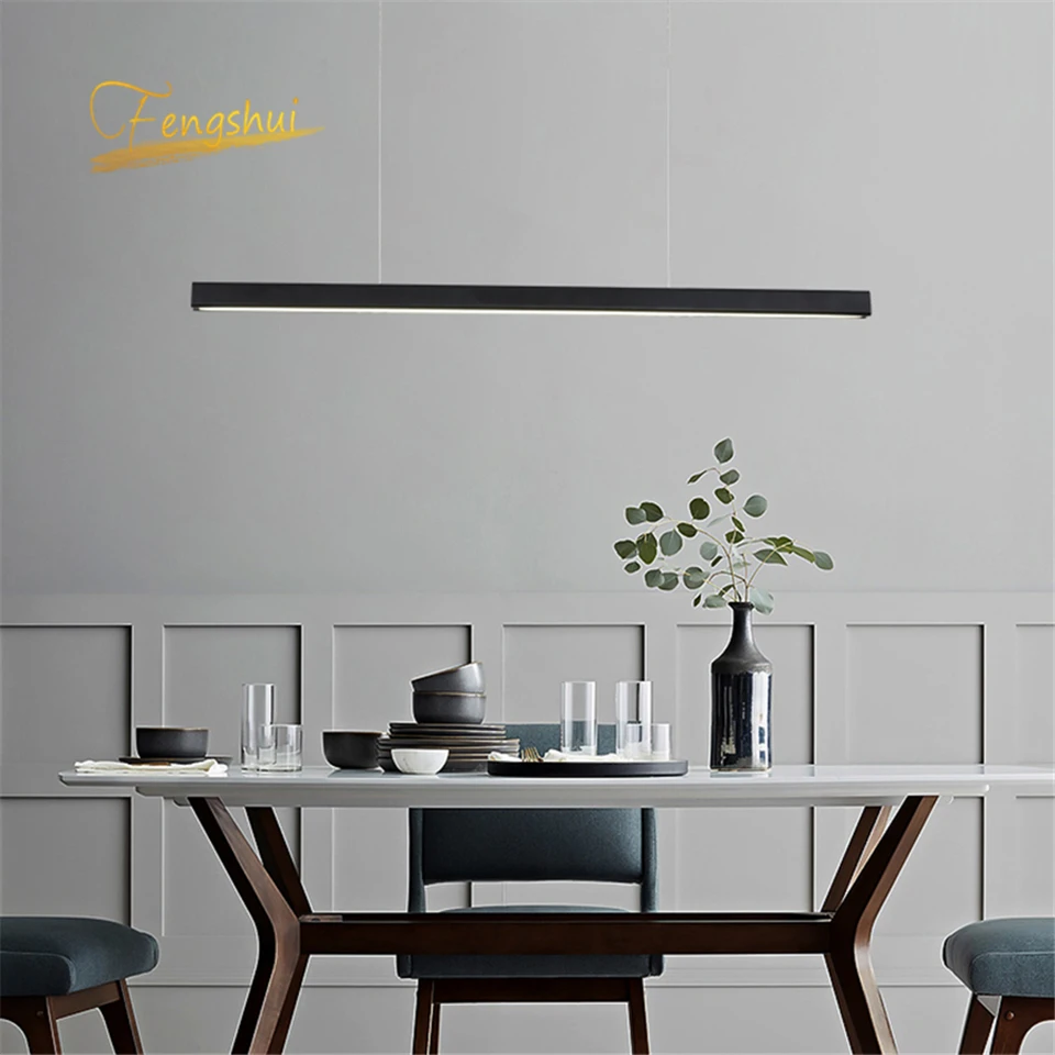 Economici Moderna Linea Di Pesce Di Legno Lungo LED Lampada A Sospensione Bar Ristorante LED Lampada Da Ufficio Studio Art Lampade A Sospensione Illuminazione Lampada A Sospensione Lustro