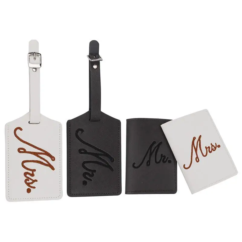 

4Pcs Passport Protective Covers Durable Couple Luggage Tags (Black, White)