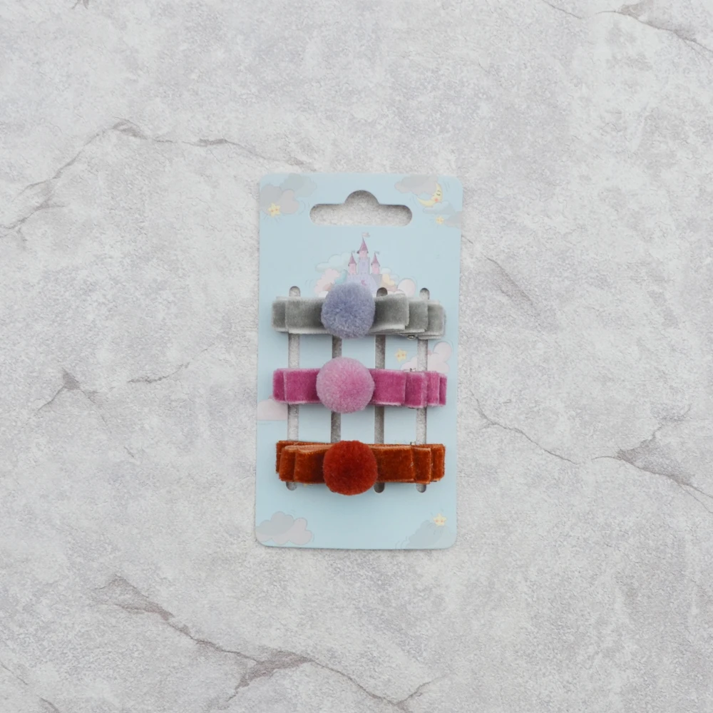 Осень-зима 3 шт./упак. аква/темно-синий/ярко-розовый бархат шерсть заколки для