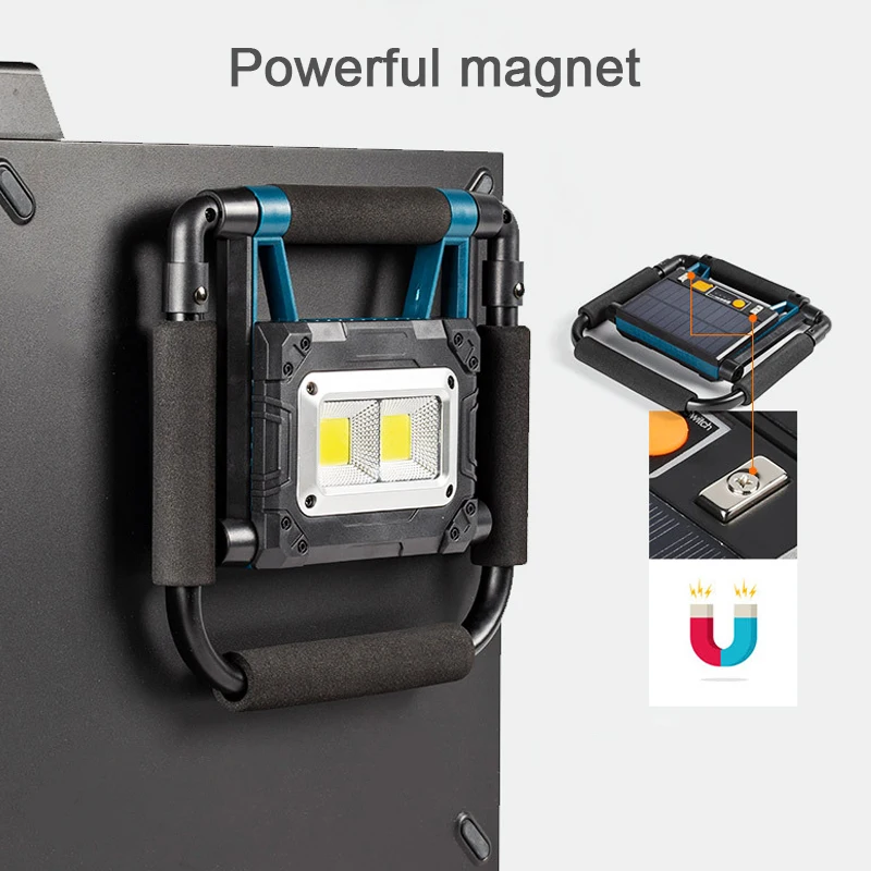 구매 휴대용 COB LED 작업등, 다기능 서치라이트, 태양 에너지, USB 충전, 캠핑, 사냥, 비상용 토치