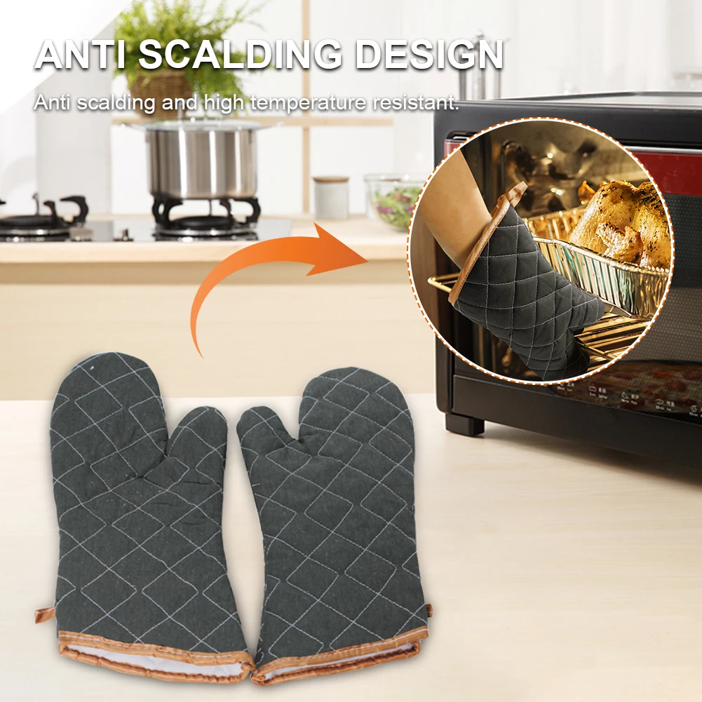 

1pair Microwave For Safe Baking Home Kitchen Anti Scalding Heat Resistant Flame Retardant Cooking BBQ Soft Lining Oven Mitts